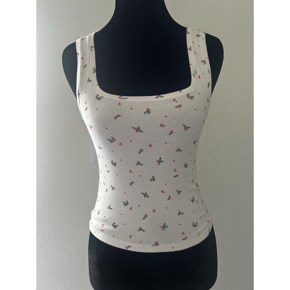 Skims Cotton Rib Tank Size Xl Mistletoe Christmas White